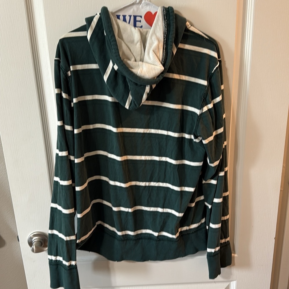 Aeropostale Dark Green and White Striped Zip-Up Sweater - Picture 3 of 4